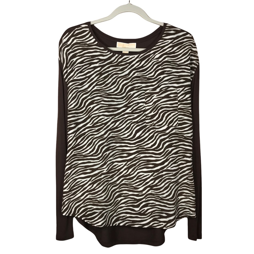 Michael Michael Kors Dolman Brown Zebra Print Long Sleeve Hi Lo Top Size M